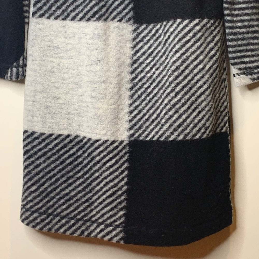 Kenar | Black White Wool Blend Color Pattern Block Hooded Cardigan Duster Coat S - Picture 13 of 16